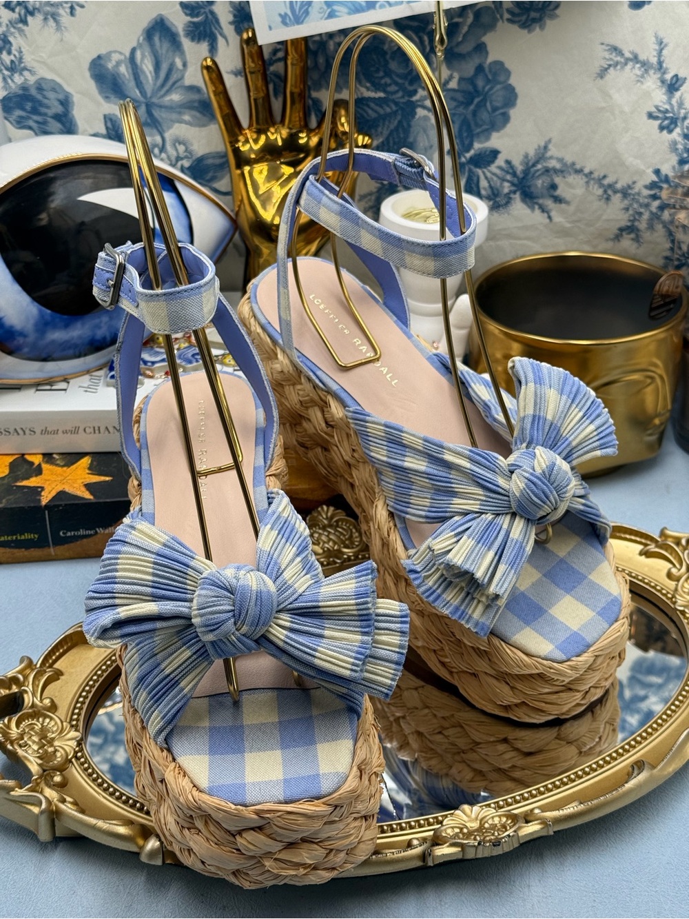 🆕 LOEFFLER RANDALL 🧿 NWOB Gaby Espadrille Sandals, Blue Gingham - Sz 7 - Picture 5 of 16